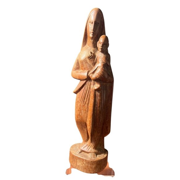 Niagara Frontier Trading Post Wood Carved Woman & Child Statue Medieval Art - Picture 1 of 11